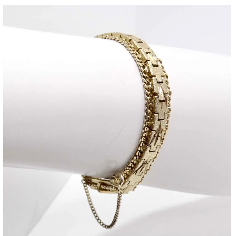 24K Gold Plated Vintage 1960s Geometric Link 8.5" Bracelet Safety Chain Women